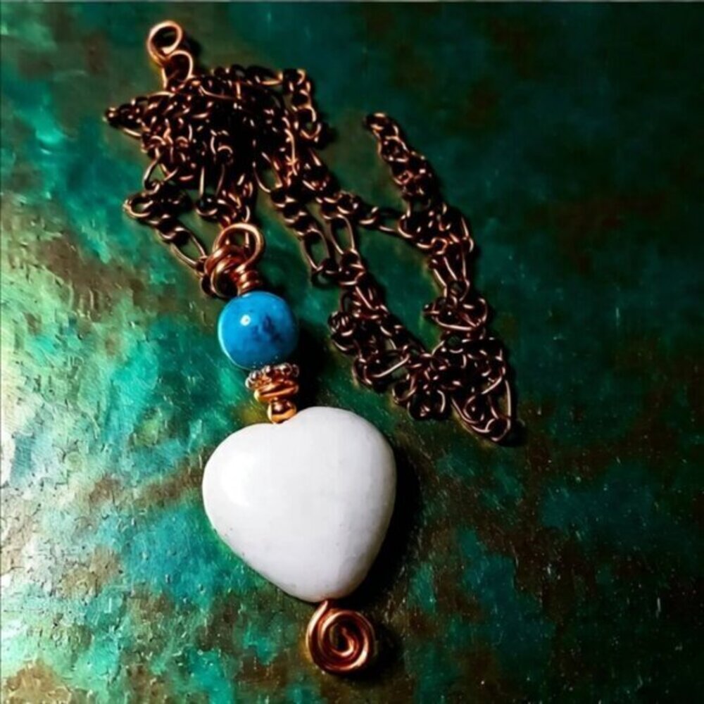 White Stone HeartNecklace! White, Blue & Copper Edition ~ Fresh Beachy Boho